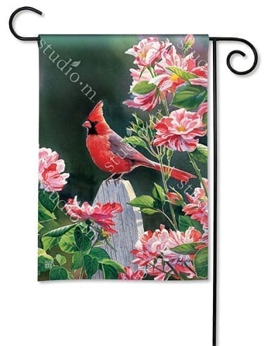 Cardinal with Variegated Roses Flag | Garden Flags | Garden House Flags