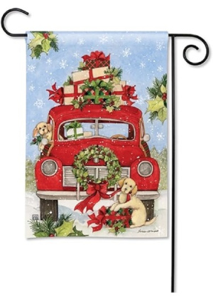 Bringing Home the Puppies Garden Flag | Christmas Flags