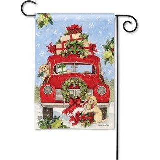 Bringing Home the Puppies Garden Flag | Christmas Flags