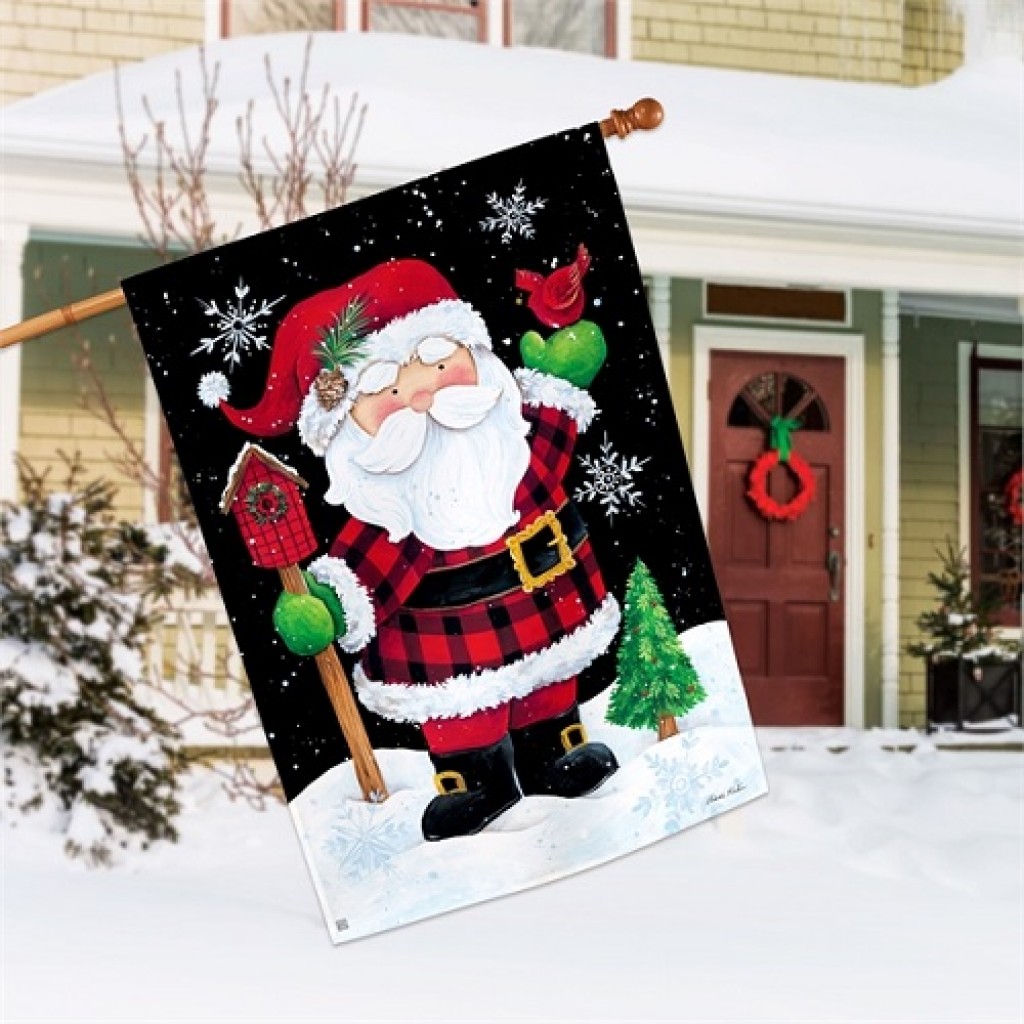 Buffalo Check Santa House Flag | Christmas Flags | Yard Flags | Flags