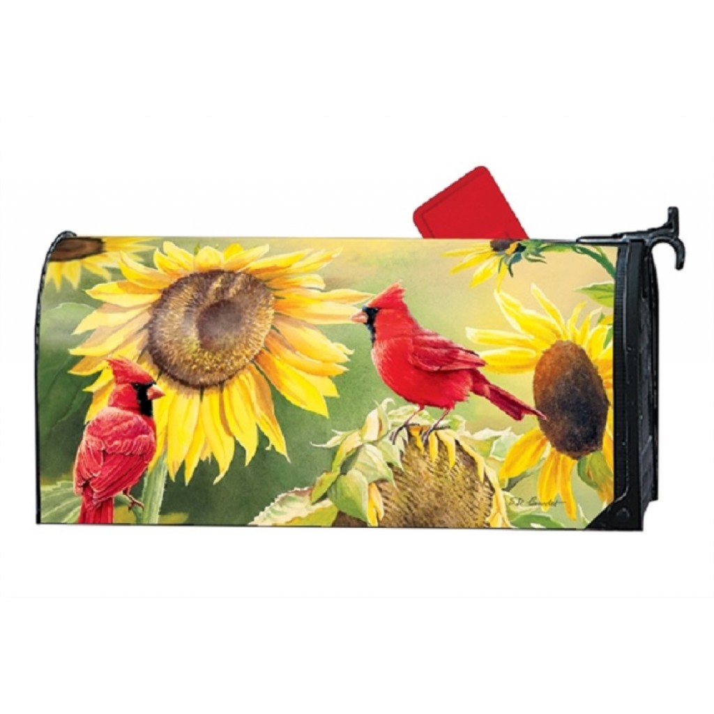 Sunflower Cardinal Mailbox Cover | Mailbox Covers | Decorative Mailwraps