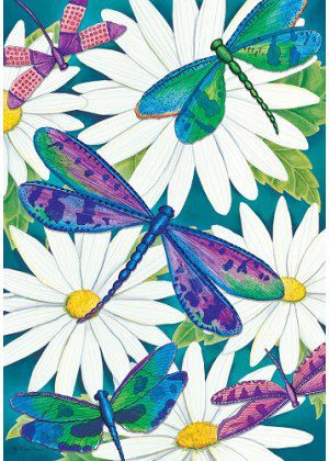 Dragonflies & Daisies Flag | Spring, Floral, Decorative, Lawn, Flags