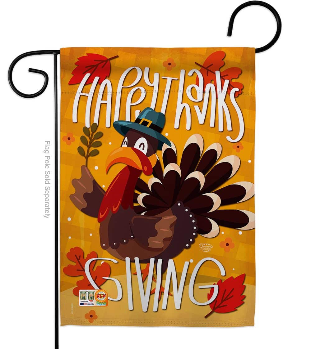 Happy Thanksgiving Turkey Pilgrim Garden Flag | Outdoor Flags