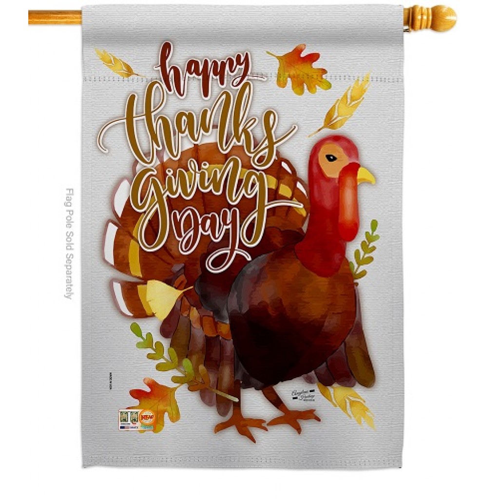 Happy Thanksgiving Day Turkey House Flag | Thanksgiving Flags | Flags