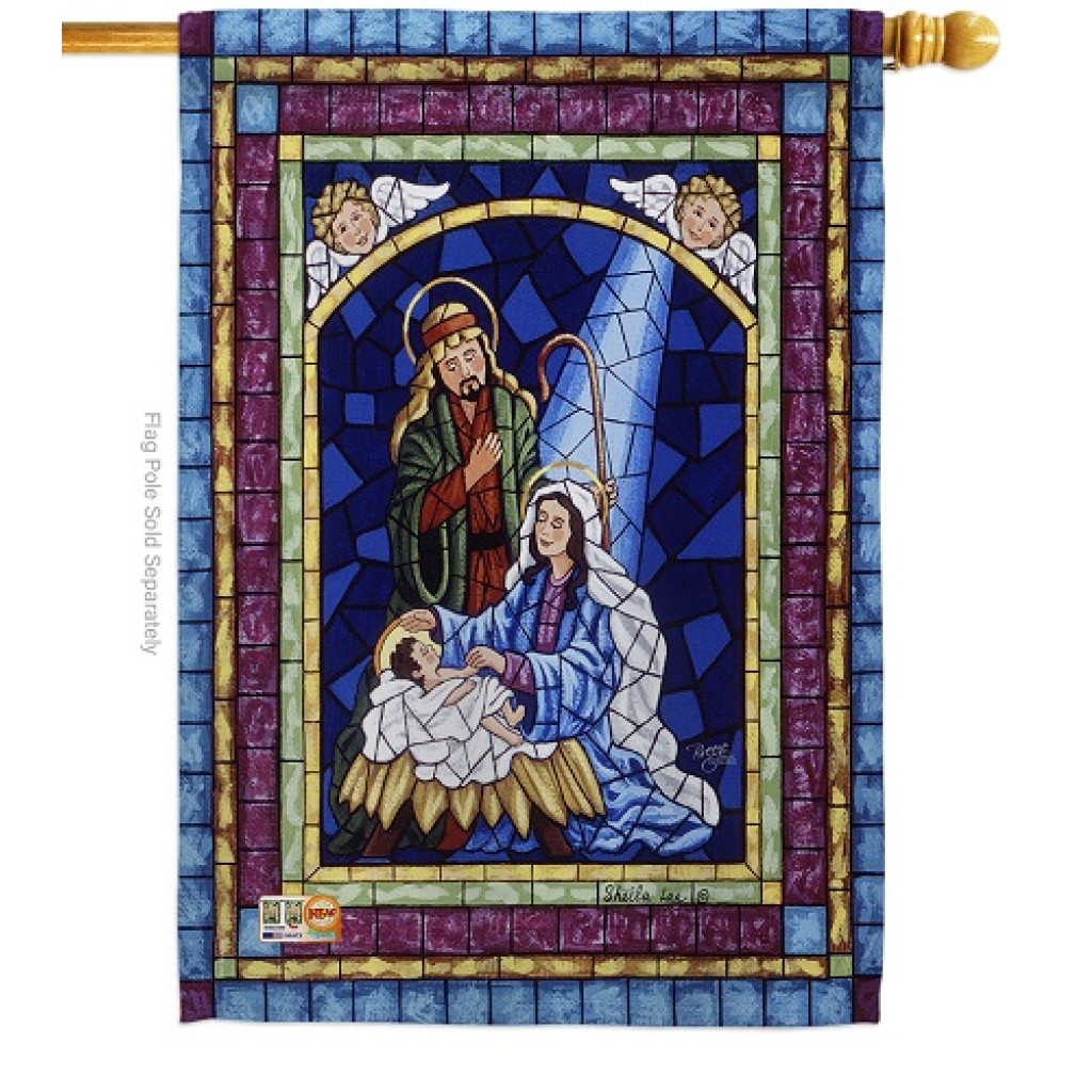 Stained Glass Nativity House Flag | Christmas Flags | Yard Flags | Flags
