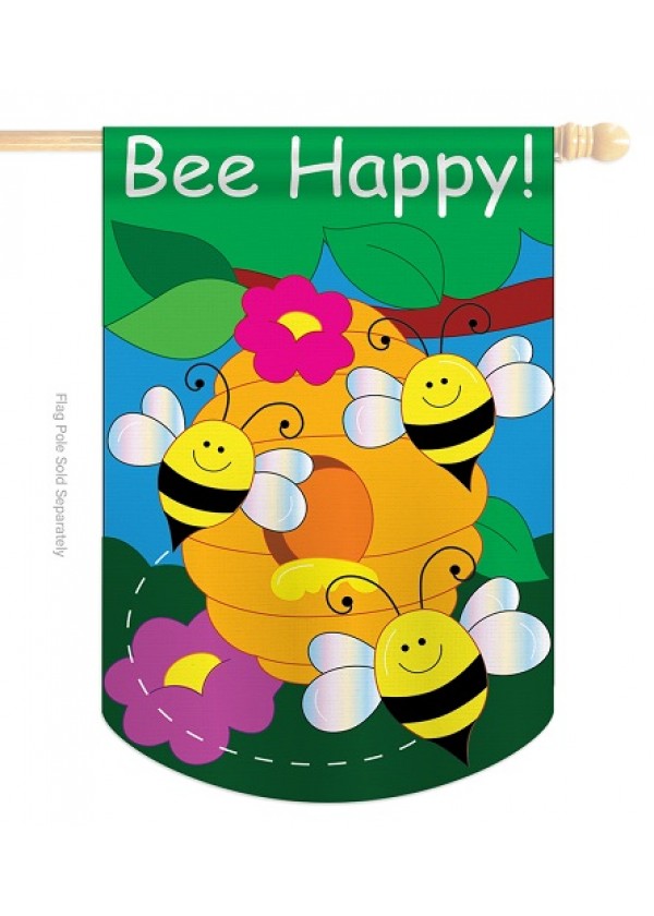 Bee Happy Applique House Flag