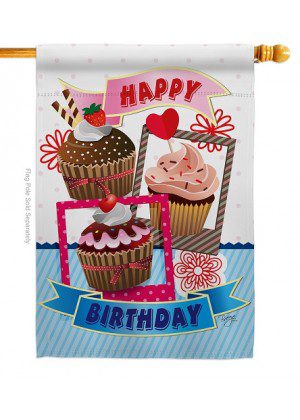 Birthday Cupcake House Flag | Birthday, Double Sided, Yard, Flags