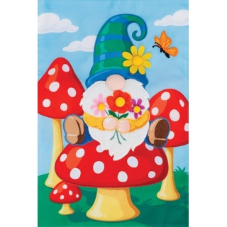 Gnome & Mushrooms Flag | Applique, Spring, Cool, Garden, Flags