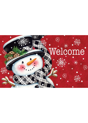 Black & Red Snowman Doormat | Decorative Doormats | MatMates