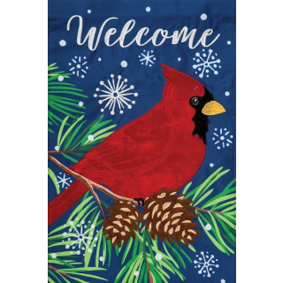 Cardinal on Blue Flag | Applique Flags | Winter Flags | Garden Flag