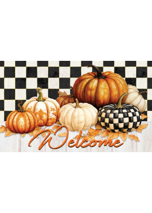 Checkered Pumpkin Doormat | Decorative Doormats | MatMates