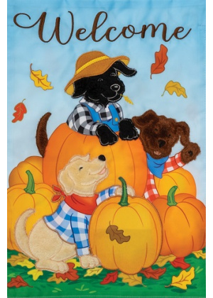 Pumpkins and Dogs Flag | Applique Flags | Fall Flag | Garden Flag