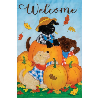 Pumpkins and Dogs Flag | Applique Flags | Fall Flag | Garden Flag