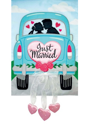 Just Married Flag | Applique Flags | Wedding Flags | Garden Flags