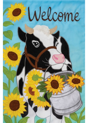 Sunflower Cow Flag | Farmhouse Flags | Applique Flags | Cool Flag