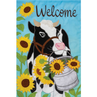 Sunflower Cow Flag | Farmhouse Flags | Applique Flags | Cool Flag