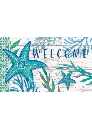 Teal Starfish Doormat | Decorative Doormats | MatMates | Door Mat